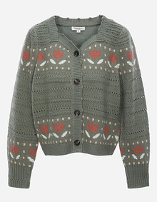 자카드 믹스 스퀘어넥 가디건