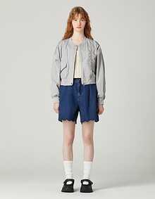 밑단 스캘럽 숏 데님 팬츠