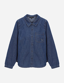 자수 포켓 데님 블라우스