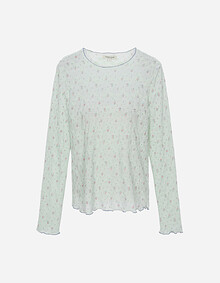 배색 플라워 시스루 티셔츠