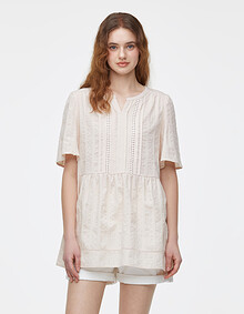 솔리드 자카드 롱 블라우스