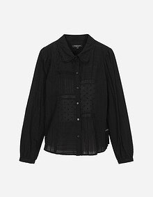 소재 믹스 셔츠형 블라우스