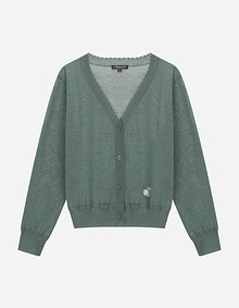 자수 포인트 브이넥 가디건