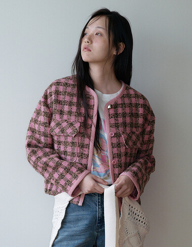 트위드 체크 브루종 자켓