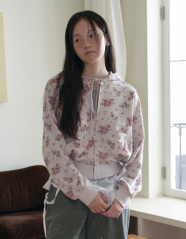플라워패턴 후드 집업