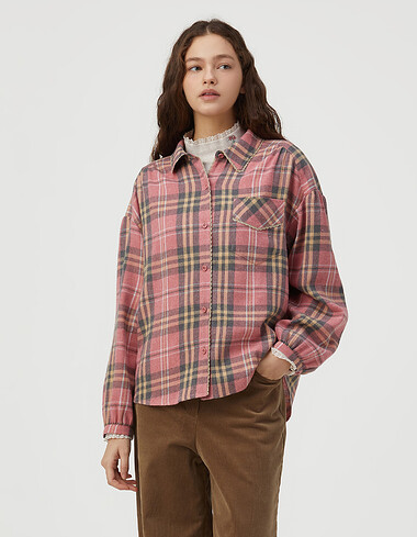 오버핏 풀오픈 체크 셔츠