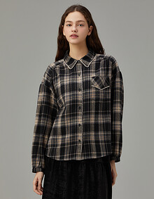 오버핏 풀오픈 체크 셔츠