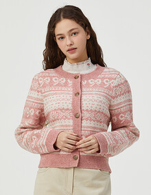 리본 자카드 니트 가디건