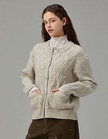 케이블 라운드넥 니트 가디건