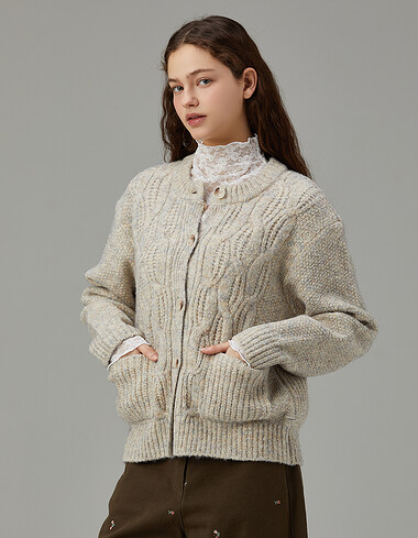 케이블 라운드넥 니트 가디건