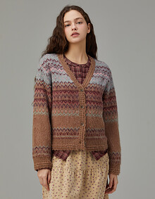 자카드 브이넥 니트 가디건