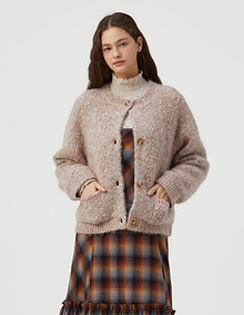 라운드넥 부클 니트 가디건