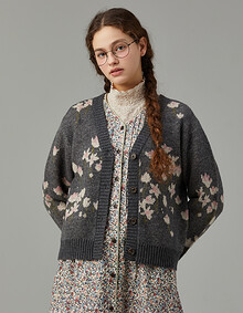 플라워 자카드 니트 가디건