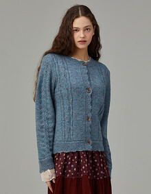 스칼럽 케이블 니트 가디건