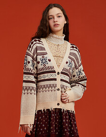 자카드 브이넥 니트 가디건