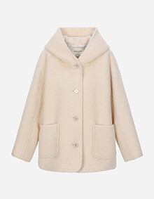 포인트 단추 후드형 코트