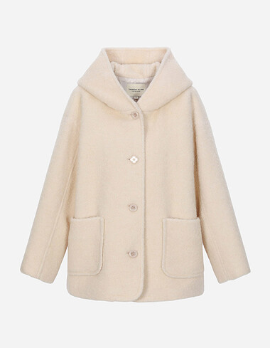 포인트 단추 후드형 코트