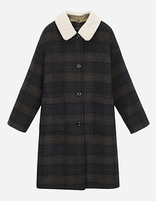 털 카라 탈부착 체크 롱 코트