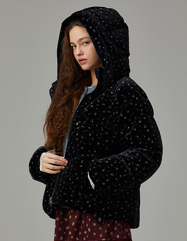 벨벳 프린트 덕 다운 점퍼