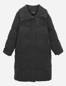 카라 니트 배색 덕 다운 점퍼