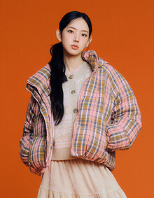 [KiiiKiii 착용] 체크 후드 덕 다운 점퍼