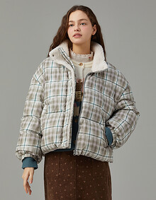 퍼 트리밍 체크 덕 다운 점퍼