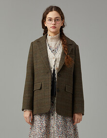 투 버튼 테일러드 체크 자켓