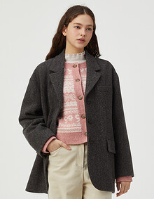 헤링본 쓰리 버튼 싱글 자켓