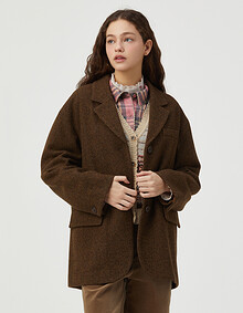 헤링본 쓰리 버튼 싱글 자켓