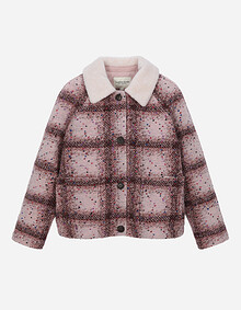 배색 털 카라 체크 점퍼