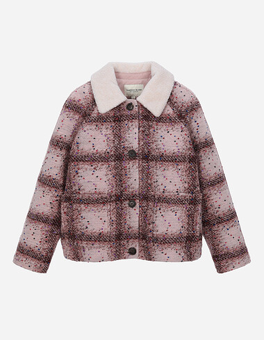 배색 털 카라 체크 점퍼