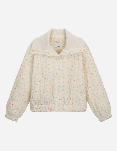 잔꽃 퀼팅 하이넥 점퍼