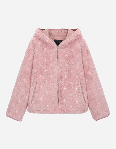 플라워 자수 후드 퍼 점퍼