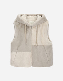 컬러 블로킹 후드 퍼 베스트