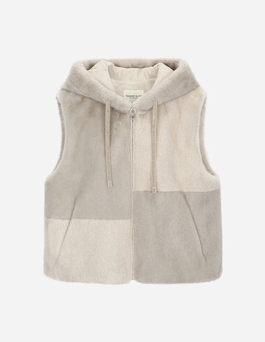 컬러 블로킹 후드 퍼 베스트