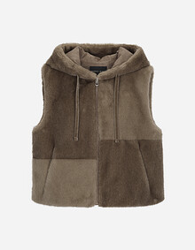 컬러 블로킹 후드 퍼 베스트