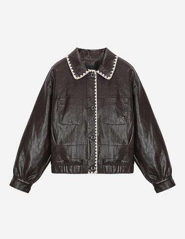 자수 포인트 블루종 레더 점퍼