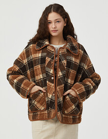 멀티 체크 페이크 퍼 자켓