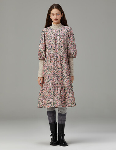 플라워 미디 코듀로이 원피스