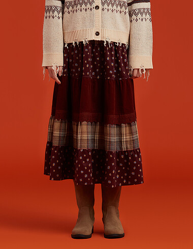 패턴 믹스 티어드 스커트