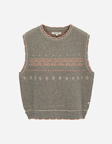 배색 자카드 니트 베스트