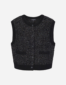 트위드 믹스 라운드넥 니트 베스트