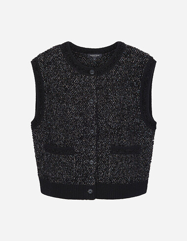 트위드 믹스 라운드넥 니트 베스트