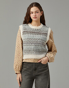 자카드 라운드넥 니트 베스트