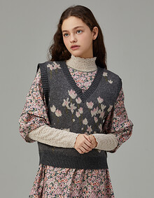 플라워 자카드 니트 베스트