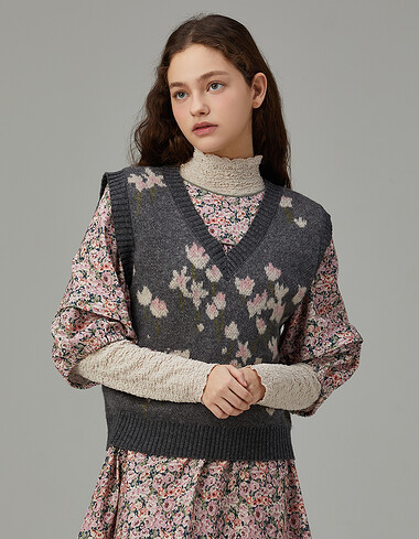 플라워 자카드 니트 베스트