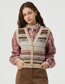 자카드 브이넥 니트 베스트