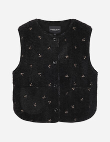 플라워 자수 퍼 베스트