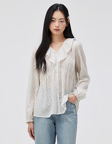 플라워 패턴 셔링 블라우스