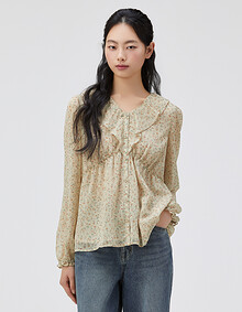 플라워 패턴 셔링 블라우스